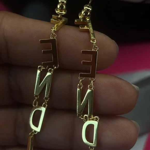 Gold Letter Drop Earrings - Picture 4 of 6